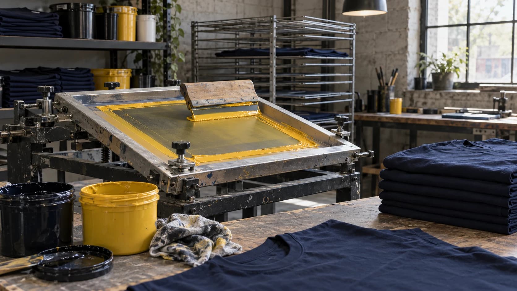 Serigrafi baskı hazırlığını temsil eden editoryal görsel